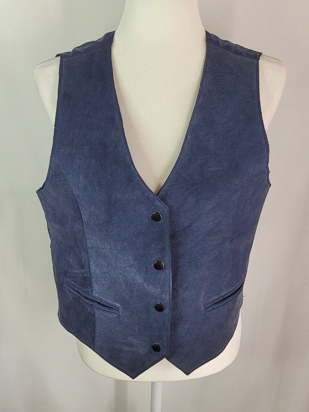 Vintage AXESSORIUM Classic Navy Blue Genuine Suede Leather Vest Women's Size M/L